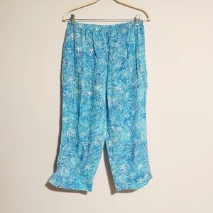 Blue Ginger - Blue Floral Print Crop Pants